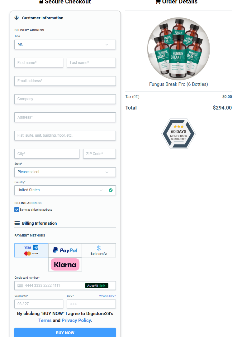Fungus Break Pro order page